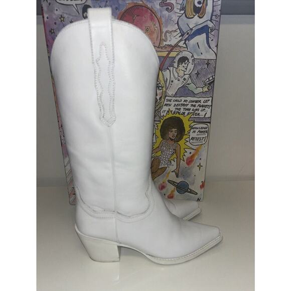 Jeffrey Campbell Cowboy Boots Size 7 White Leather Rancher Country Western Boho - Picture 5 of 7